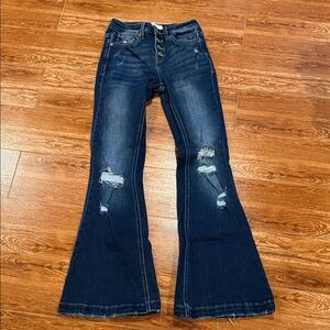 KanCan Distressed Flare Jeans - Dark Blue